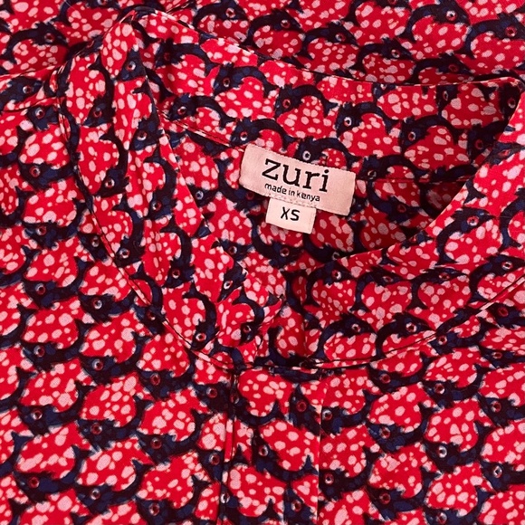 ZURI Batik Schooled Fish Print A-Line Dress Art To Wear Button Down Kenya XS - Picture 9 of 12